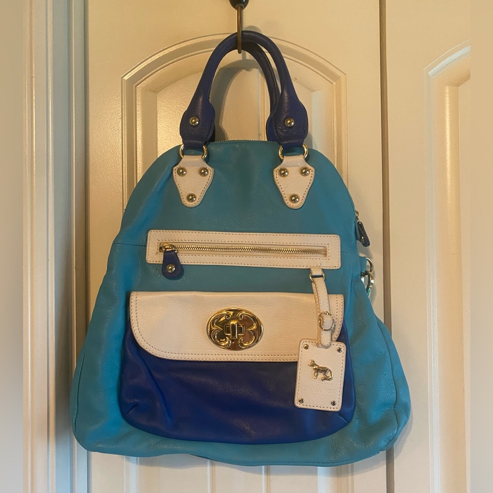 EMMA FOX. Blue and White Leather Purse